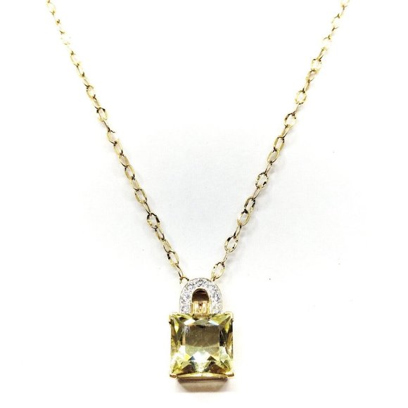 Genuine 18K Real Gold + Yellow Quartz Padlock Chain Necklace Diamonds GIA Tested - Picture 2 of 11